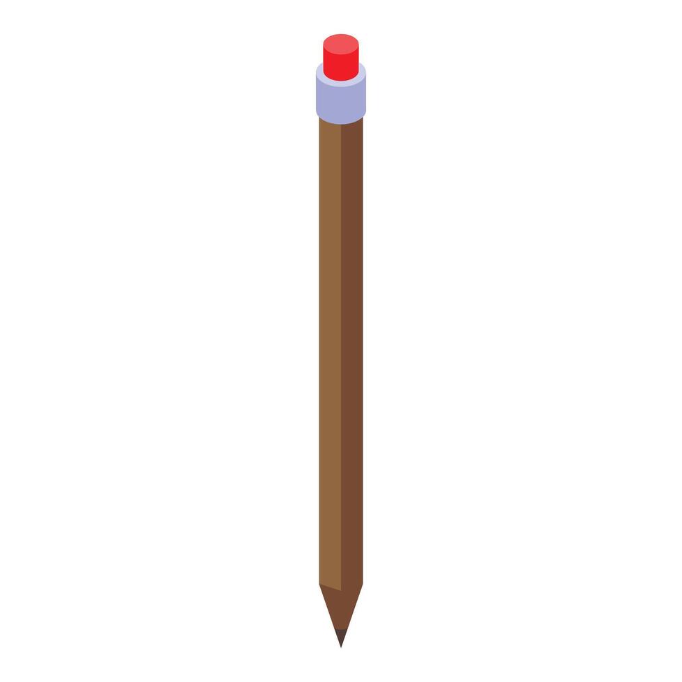 Brown wooden pencil with red eraser isometric view vector