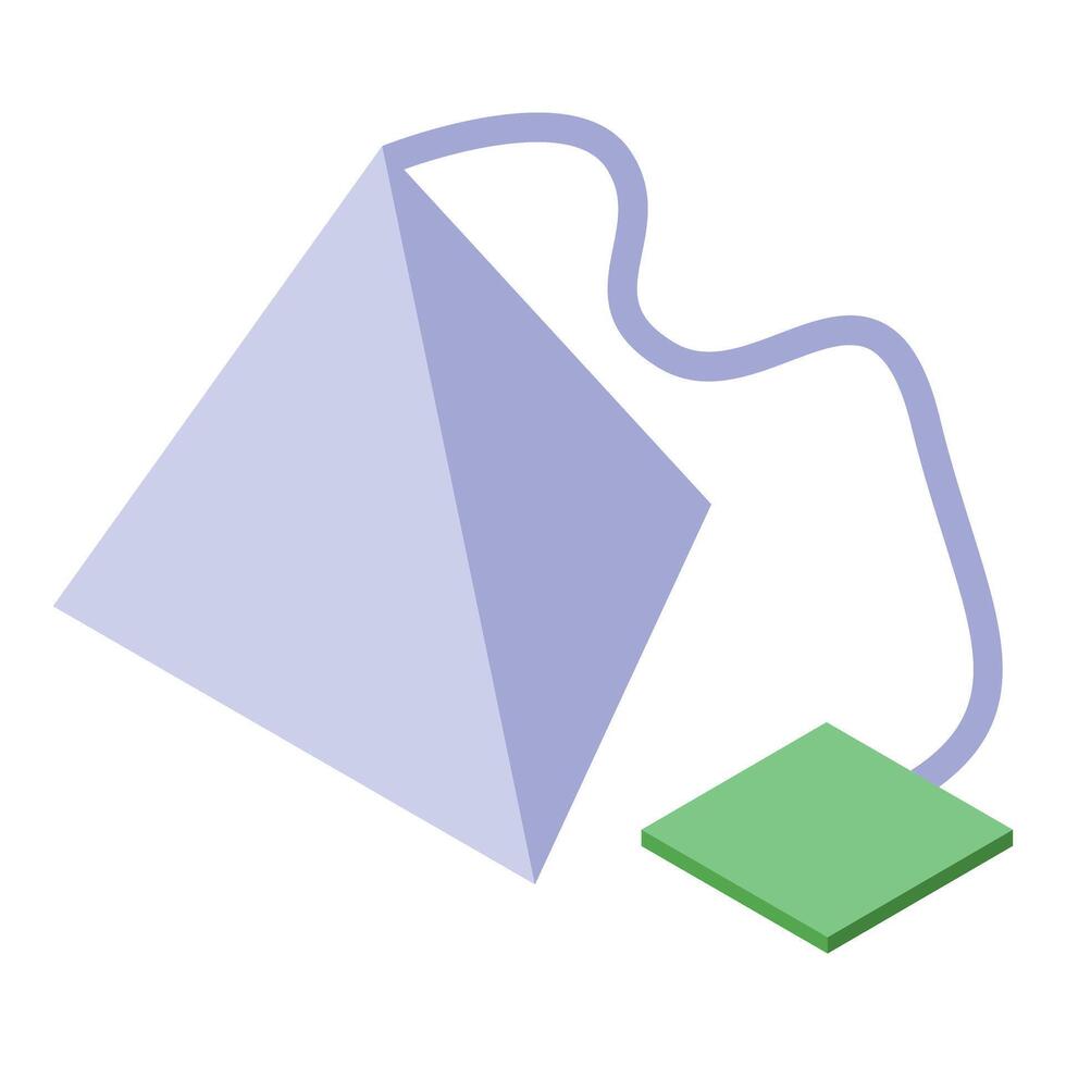 Pyramid shape tea bag hanging with label isometric icon vector