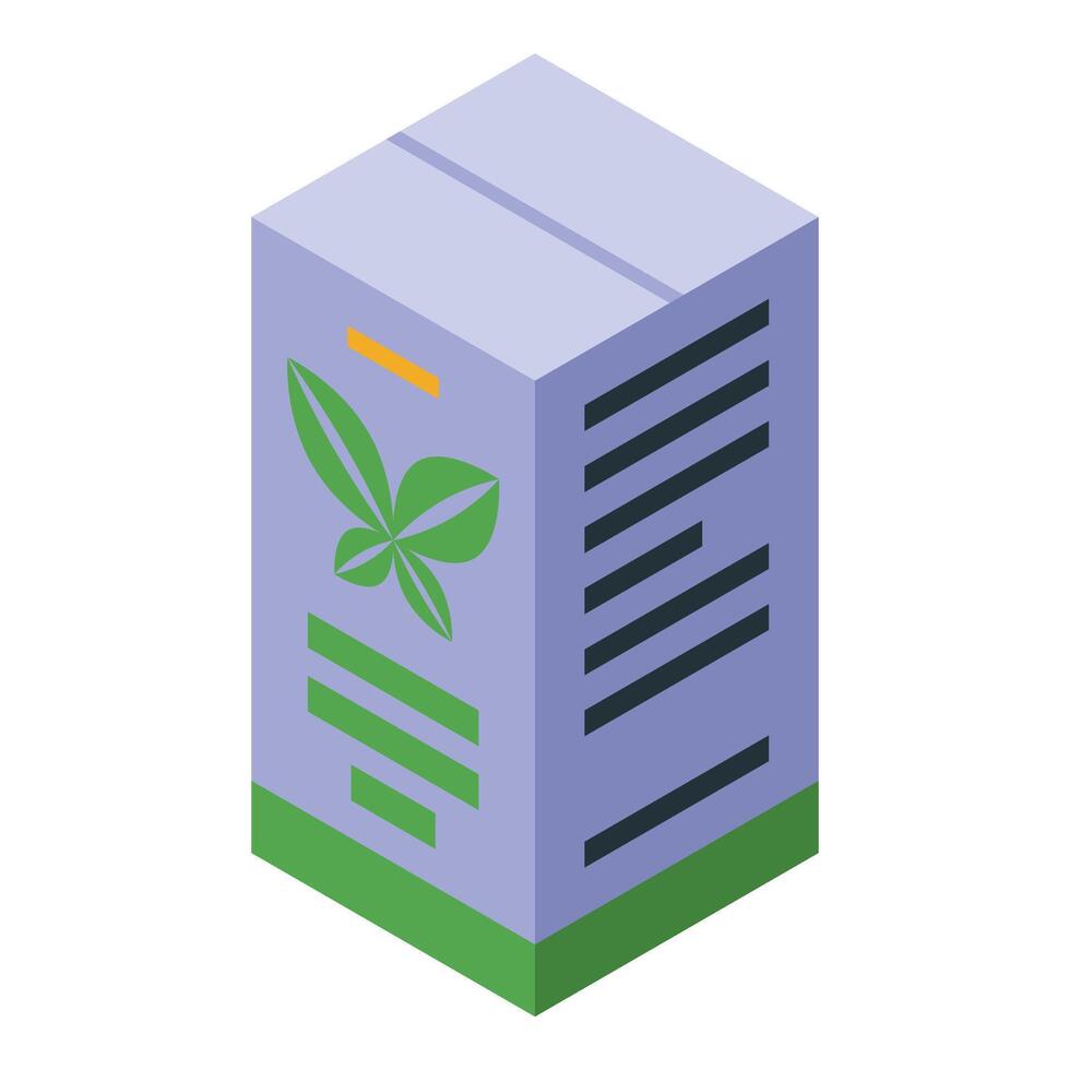 Isometric cardboard package with green leaves representing organic product for retail vector