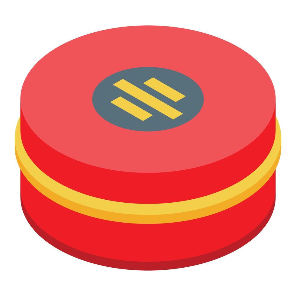 Round red tin box packaging with golden lines isometric view vector