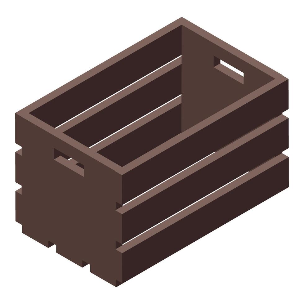 Empty wooden crate isometric view for storage and transport vector
