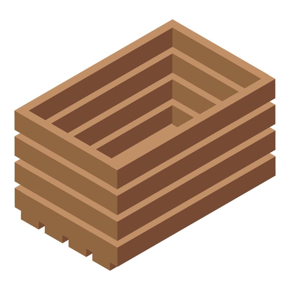 Empty wooden crate standing on floor in isometric view vector