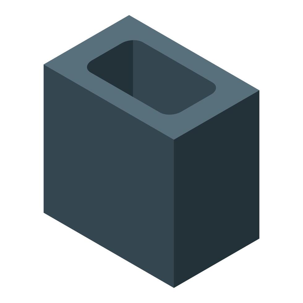 Dark grey concrete block standing upright isometric view vector