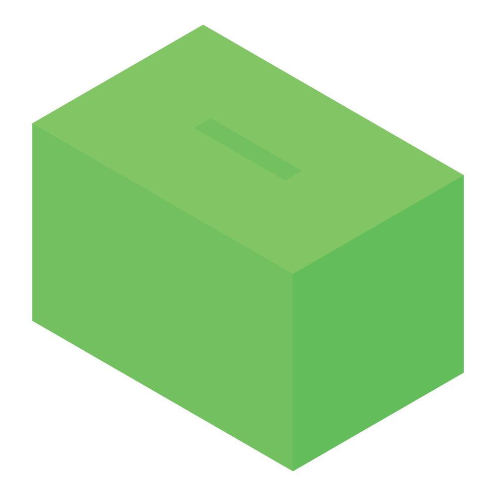 Green donation box standing on corner isometric view vector