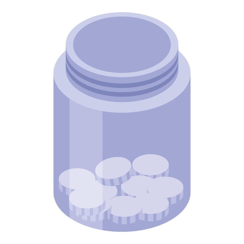 Transparent glass jar containing white round tablets vector