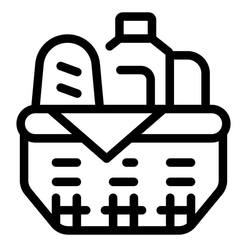 Basket full of food with milk and bread for picnic vector