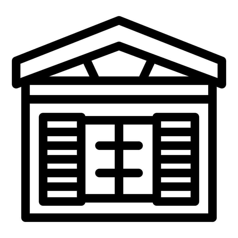 Simple small house icon featuring shutters and double doors vector