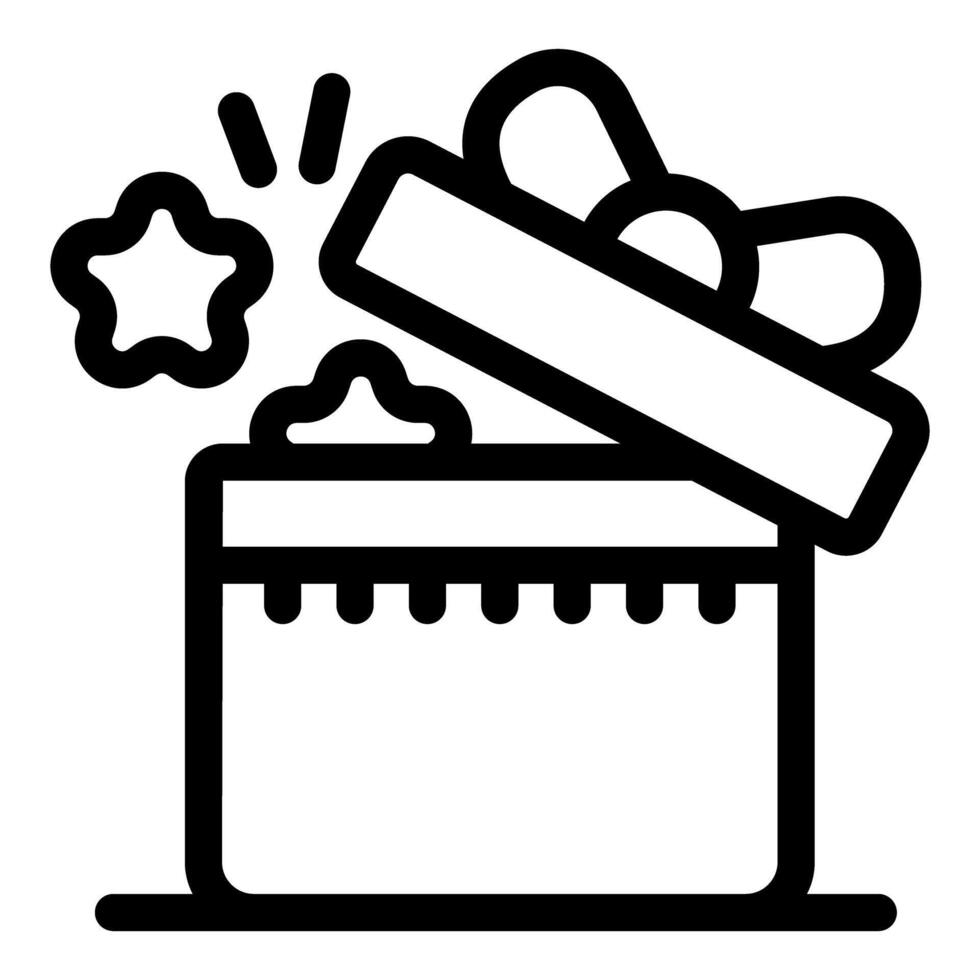 Open gift box with ribbon bow and stars surprising concept icon vector