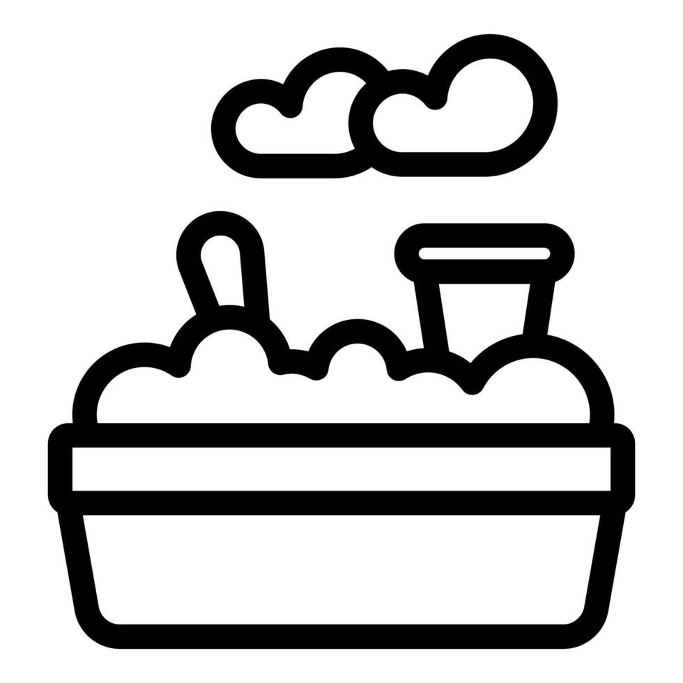 Basin full of water and soap with toys for children having bath vector