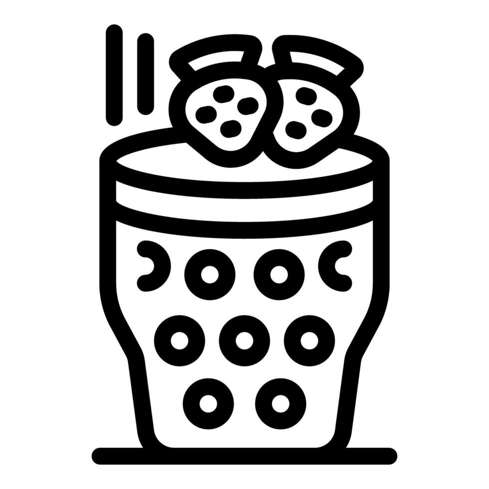 Bubble tea glass with tapioca pearls and strawberries being prepared vector