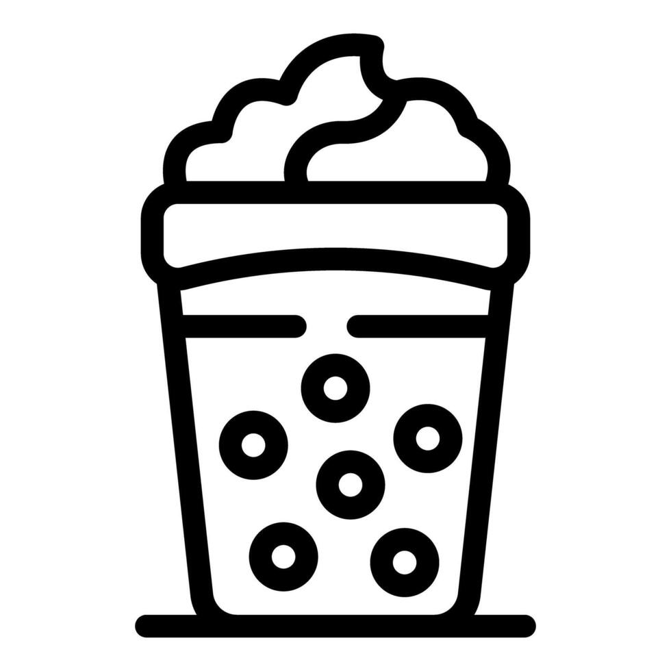 Bubble tea cup with whipped cream, tapioca balls and straw icon vector