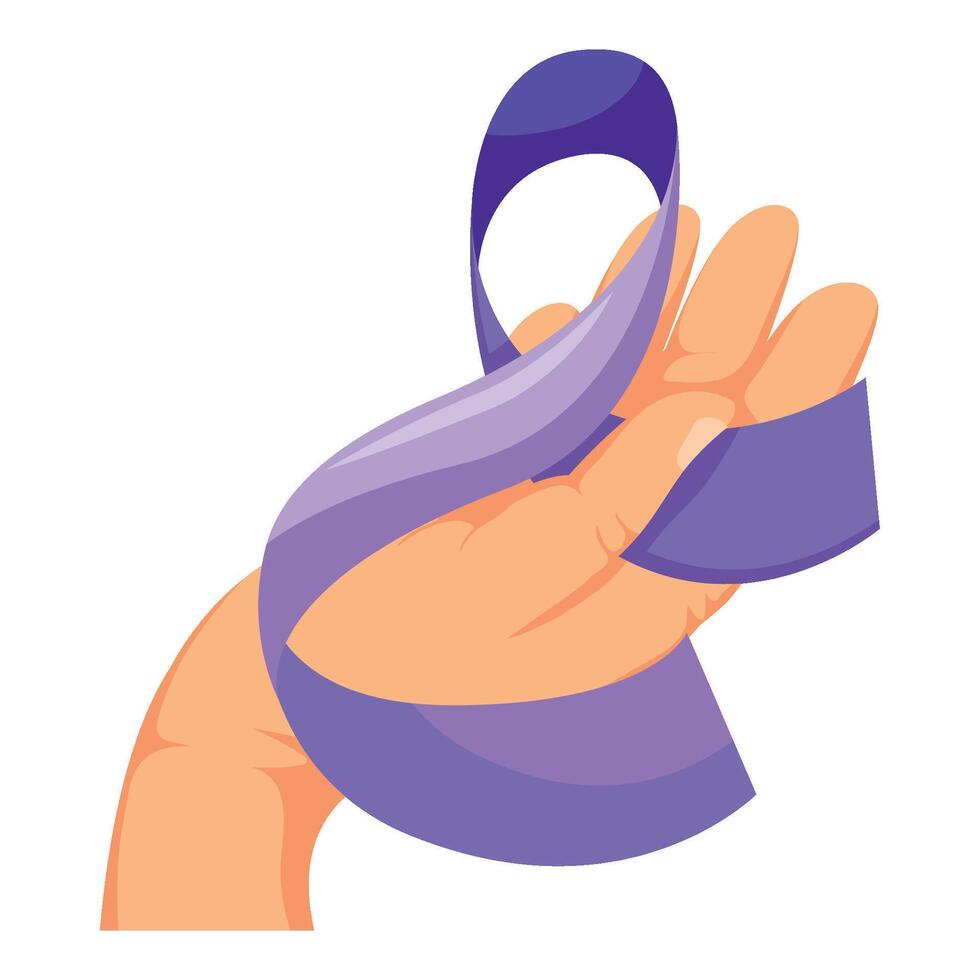 Hand holding purple ribbon for awareness of lupus vector