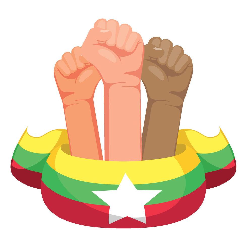 Myanmar flag with two hands holding up the flag vector