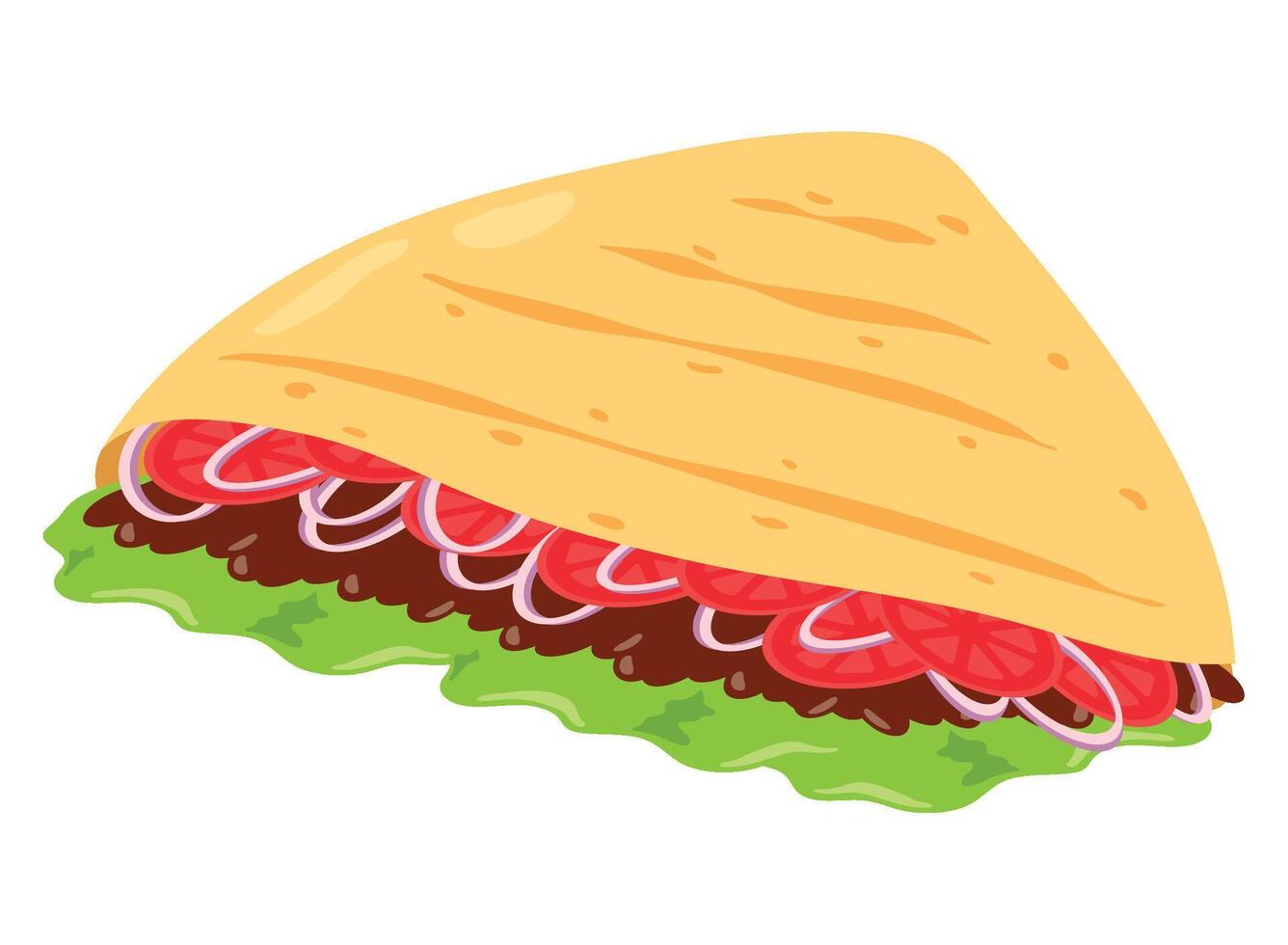 A taco with lettuce and meat on a white background vector