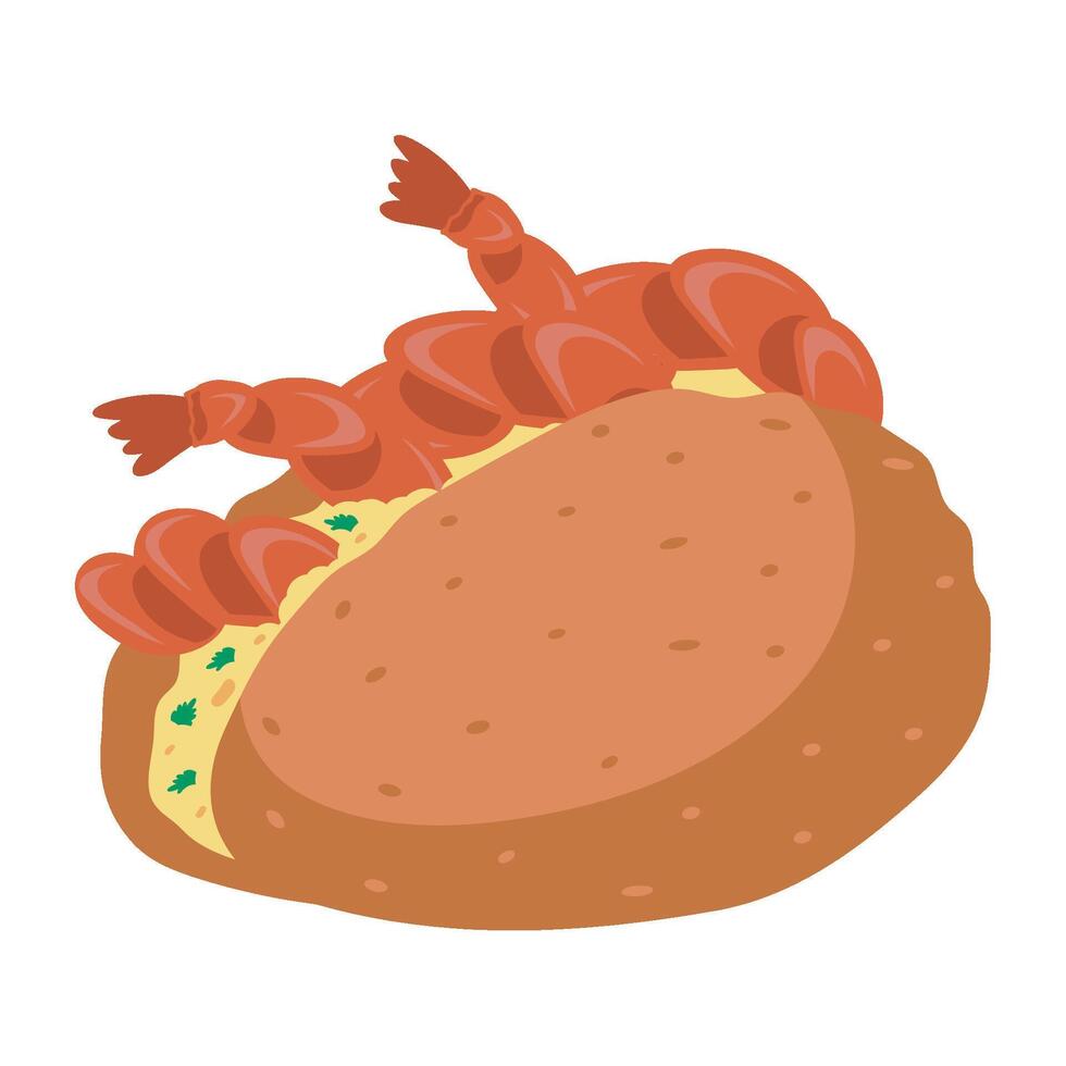 A lobster sandwich with a piece of bread on it vector