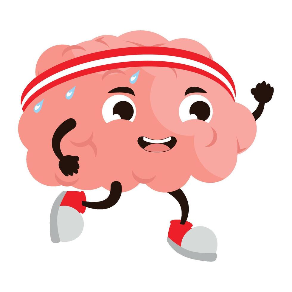Brain running cartoon character illustration vector