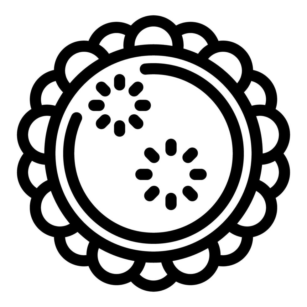 Kiwi fruit cut showing seeds surrounded by petals icon vector