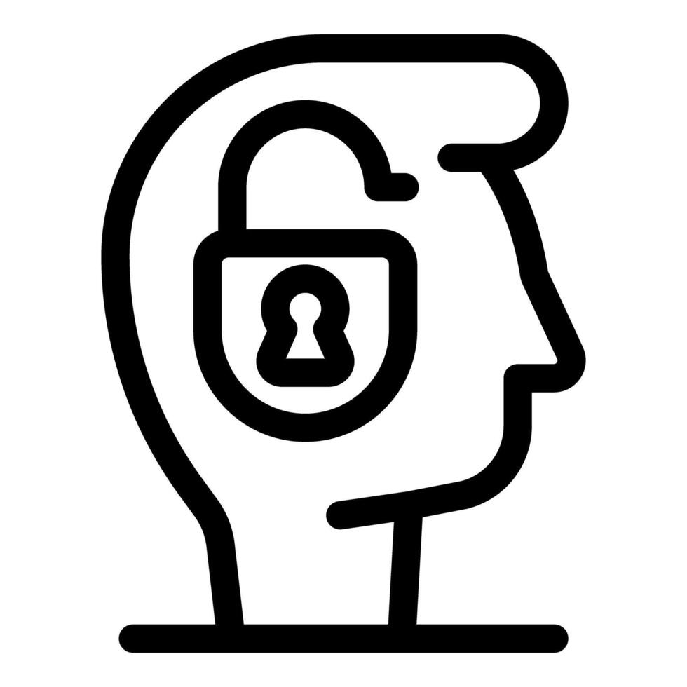 Human head with unlocked padlock symbolizing open mind vector