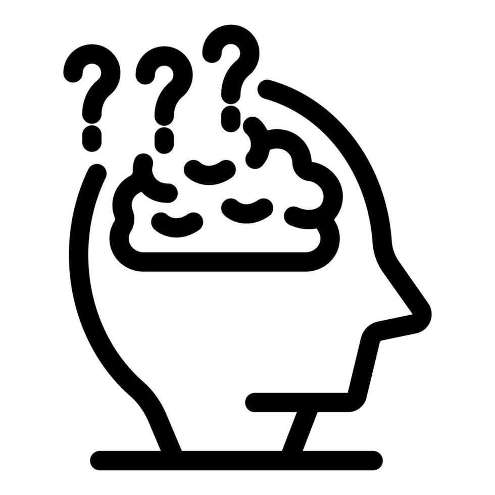 Human head with question marks thinking about solving problems icon vector