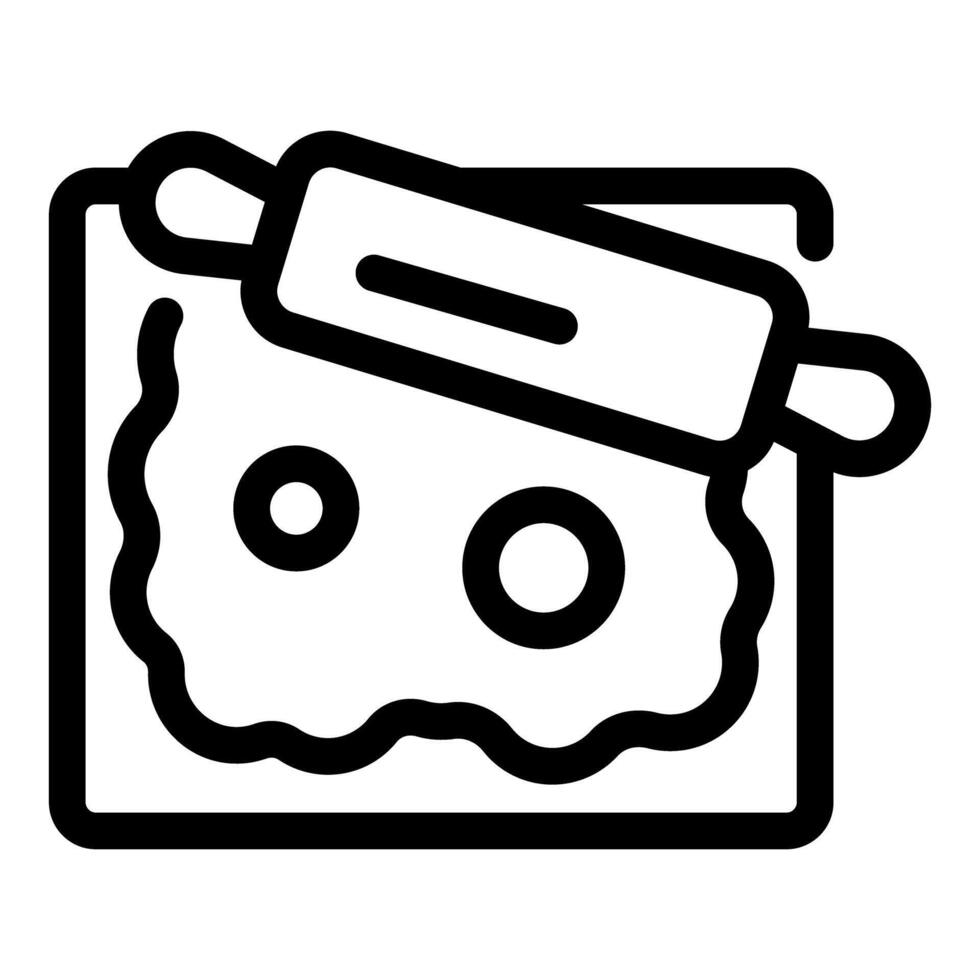 Rolling pin flattening dough on pastry board icon vector