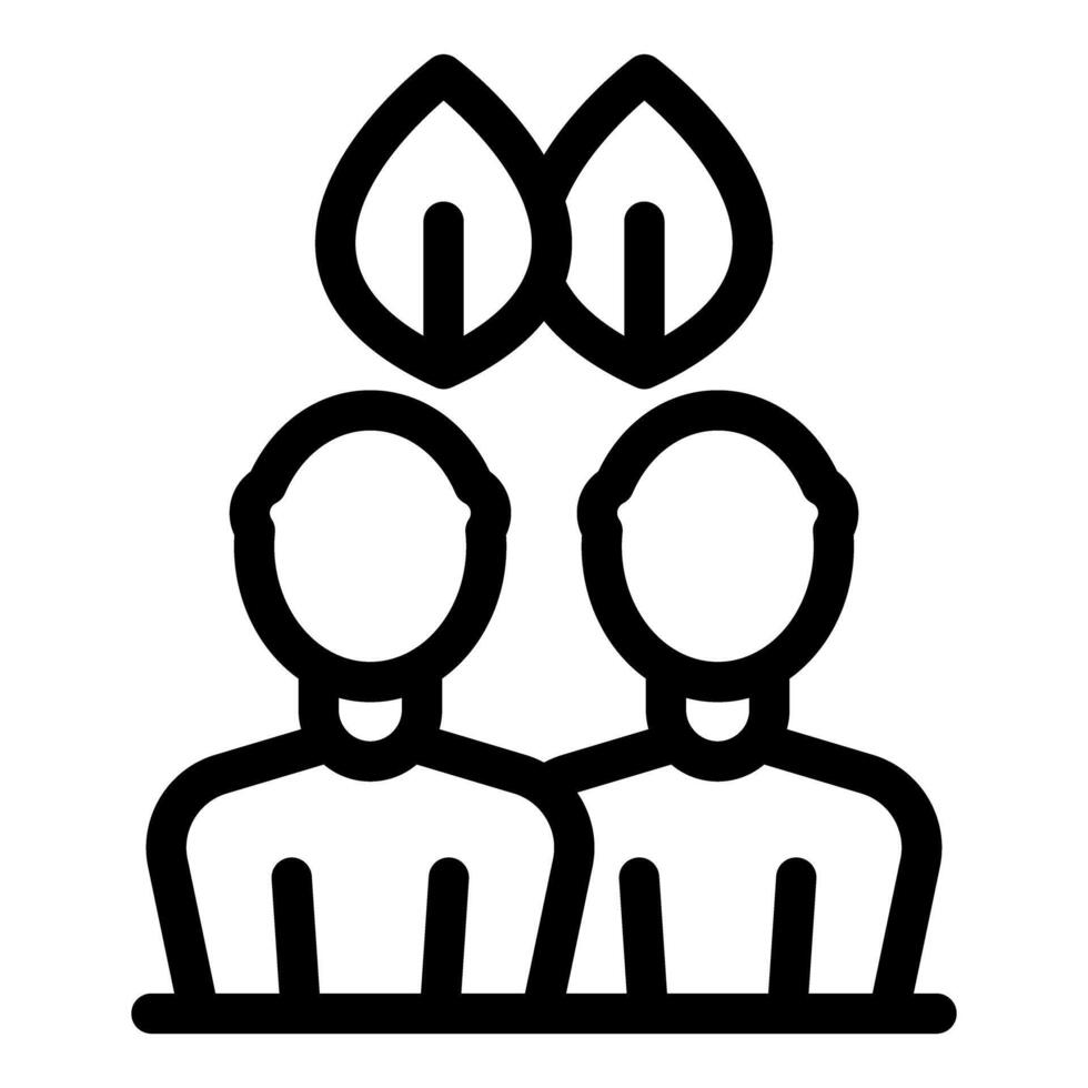 Two men sharing eco friendly idea with green leaves symbolising ecology vector