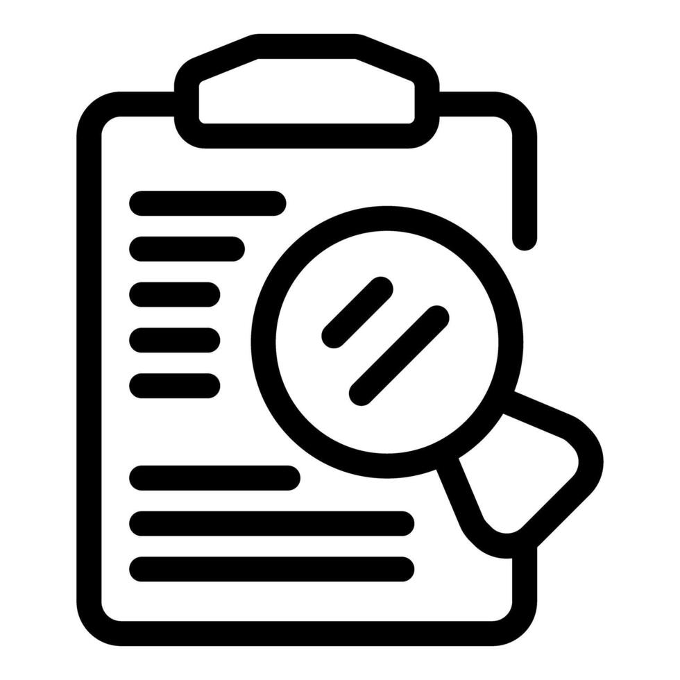 Magnifying glass examining checklist on clipboard for quality control and audit vector