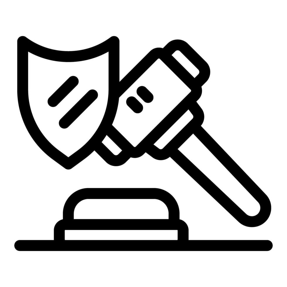 Judge hammer striking down on a shield icon representing justice and law vector