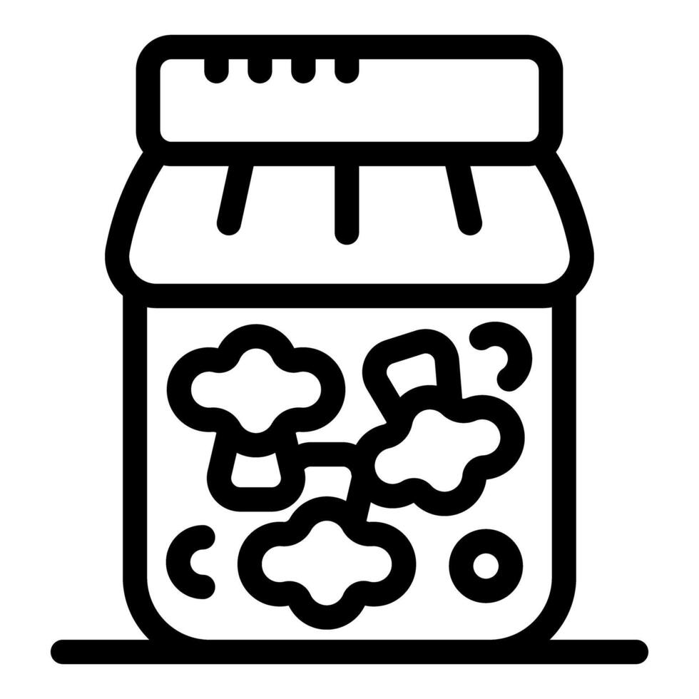 Glass jar containing chopped mushrooms is being preserved for winter vector