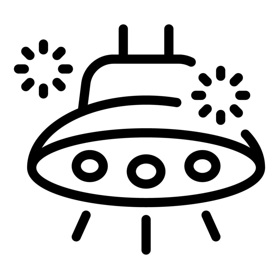Alien spaceship flying through space with lights flashing icon vector