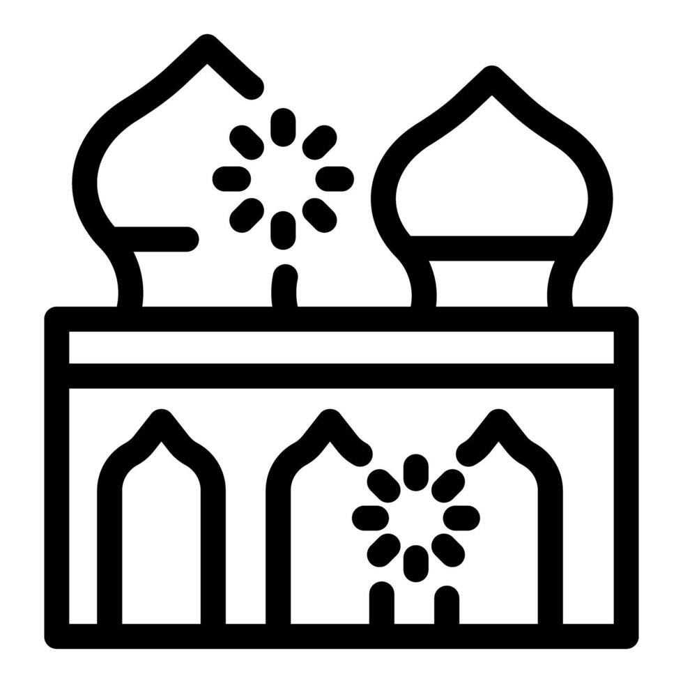 Fireworks exploding over traditional arabic building line icon vector
