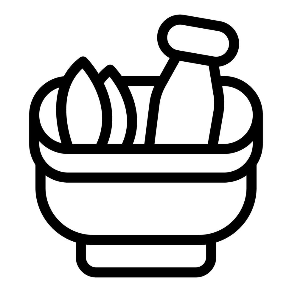 Mortar and pestle crushing herbs for natural remedy preparation vector