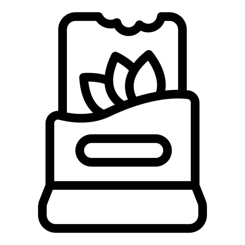 Line icon of organic fertilizer packaging showing three leaves vector