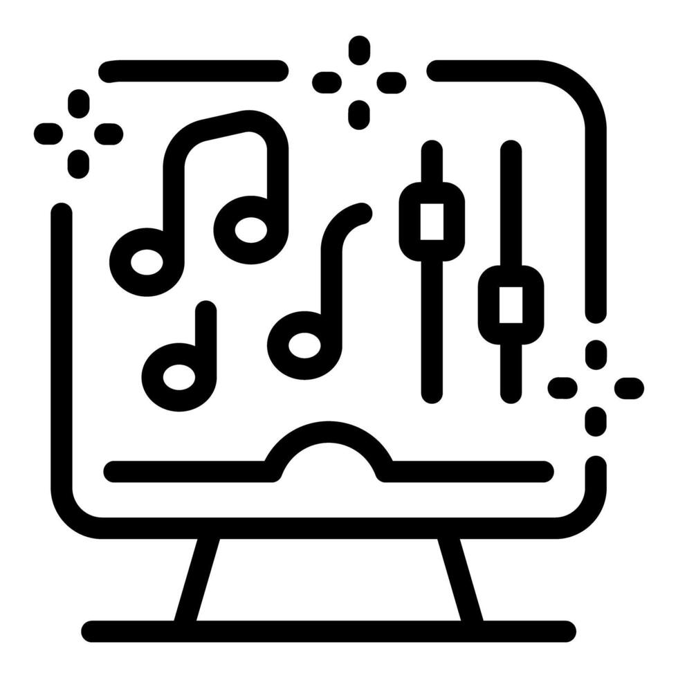 Computer showing music notes and sliders representing music production software vector