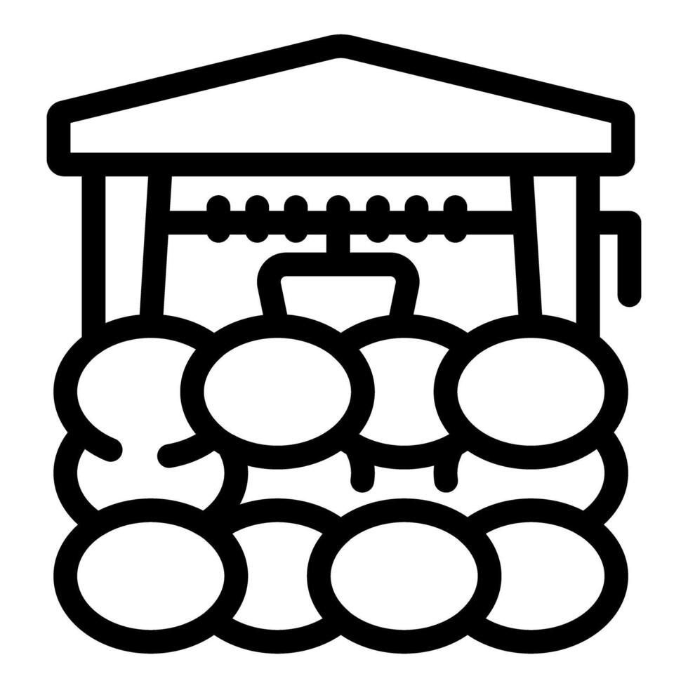 Simple icon of an old well full of stones with a wooden roof vector