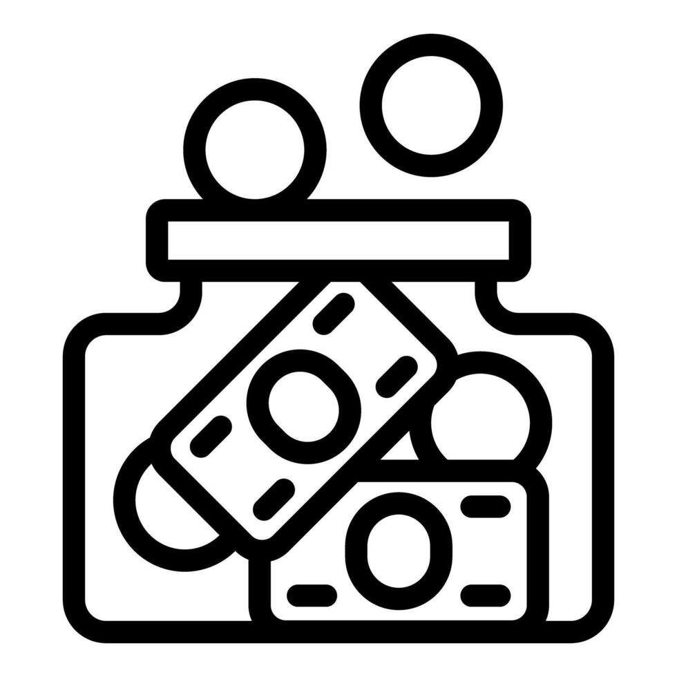 Money jar increasing savings with banknotes and coins falling inside vector