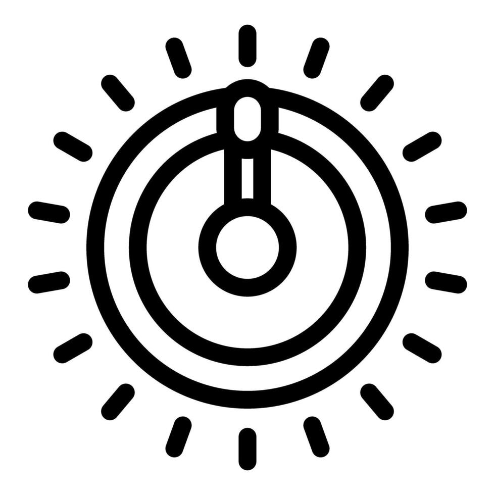 Round button with light shining around it icon vector outline