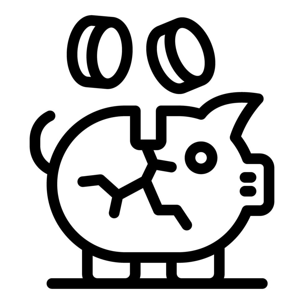 Broken piggy bank losing money icon stroke outline vector