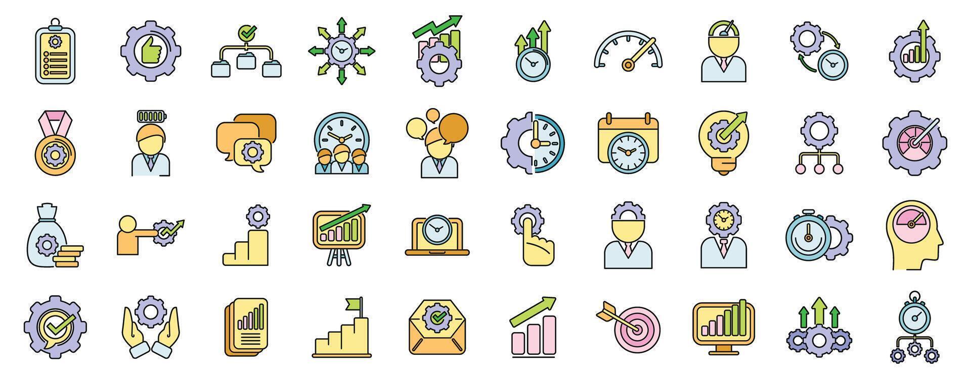 Productivity icons set vector color line