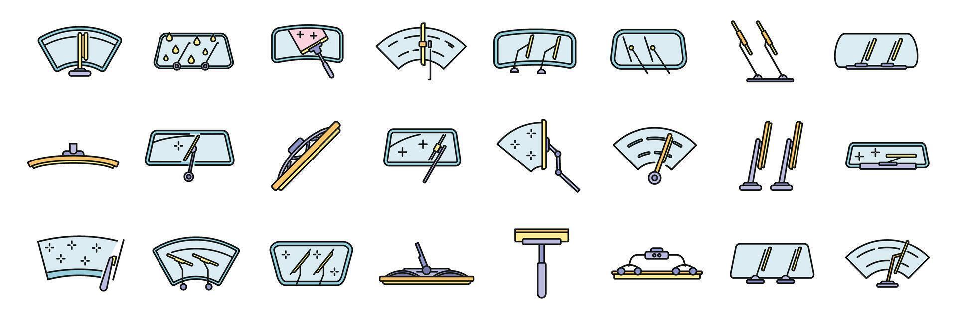 Windshield wiper icons set vector color line