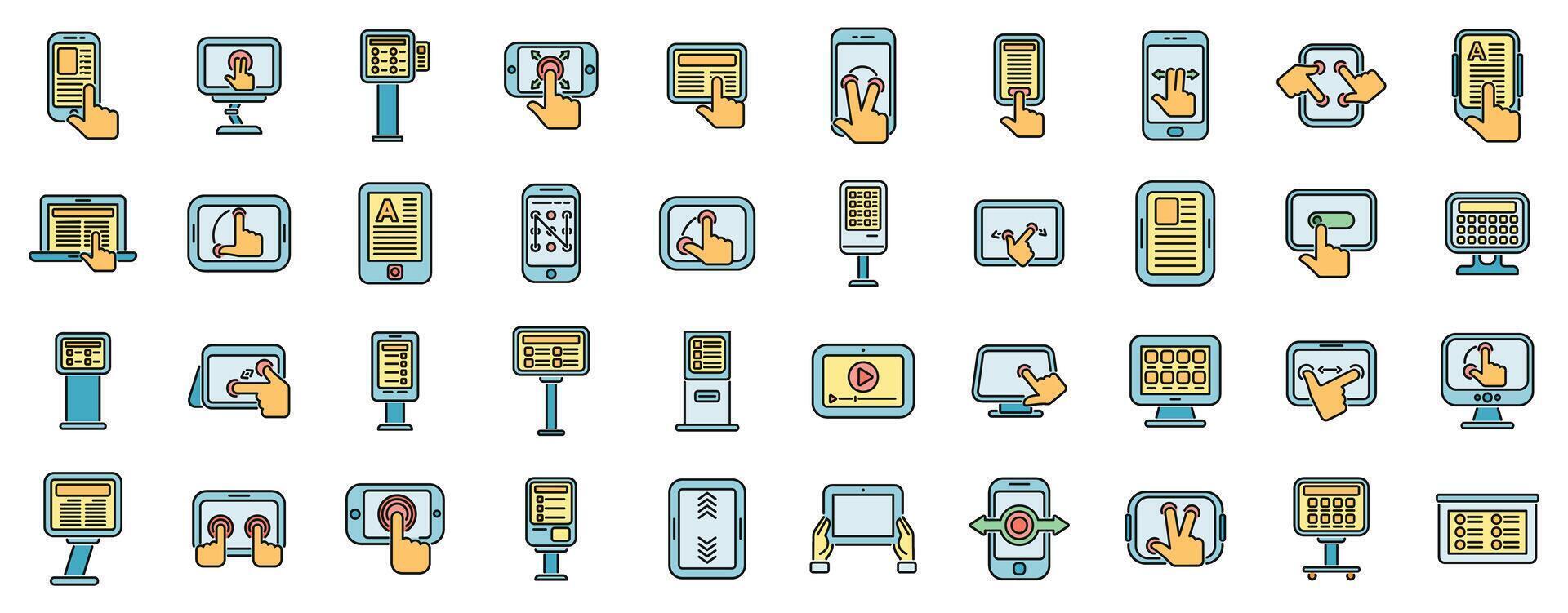 Touchscreen icons set vector color line