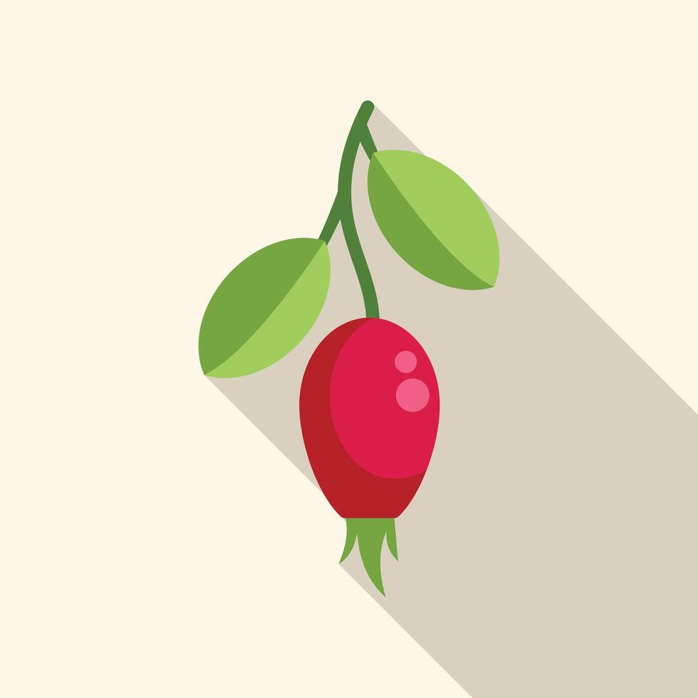 Single rosehip hanging from branch with green leaves illustration vector