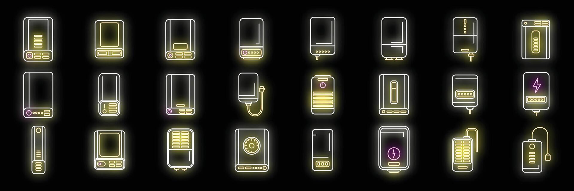 Power bank icons set vector neon