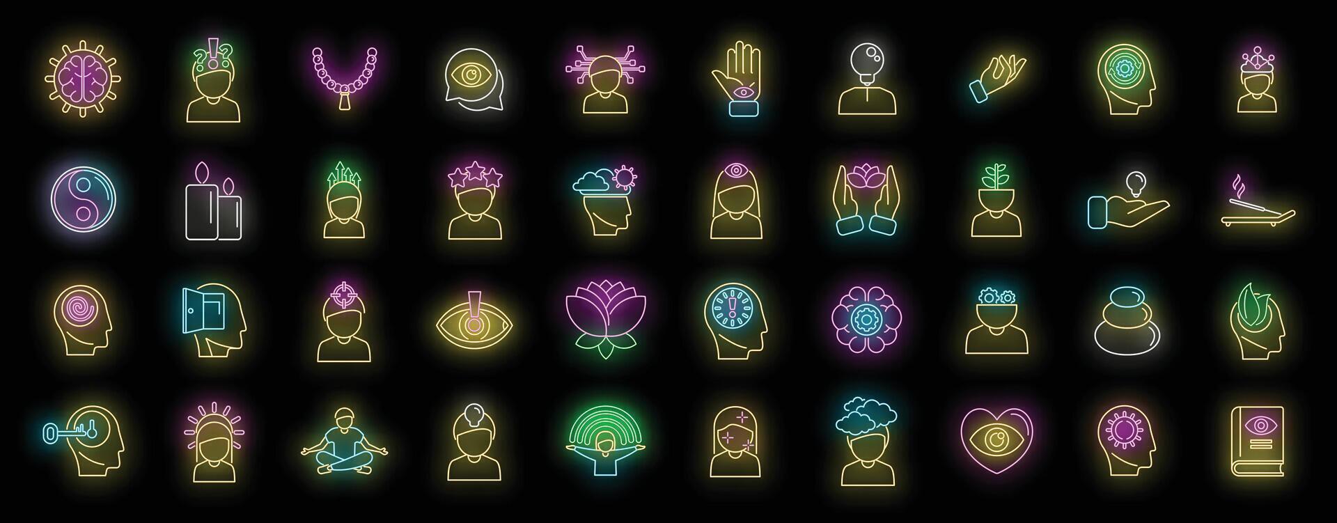 Mindfulness icons set vector neon