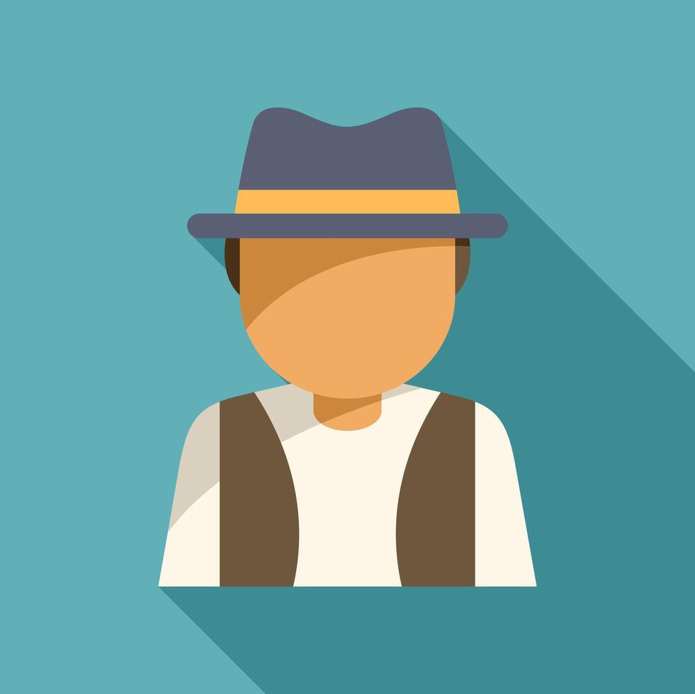 Detective character wearing hat and vest standing on blue background vector