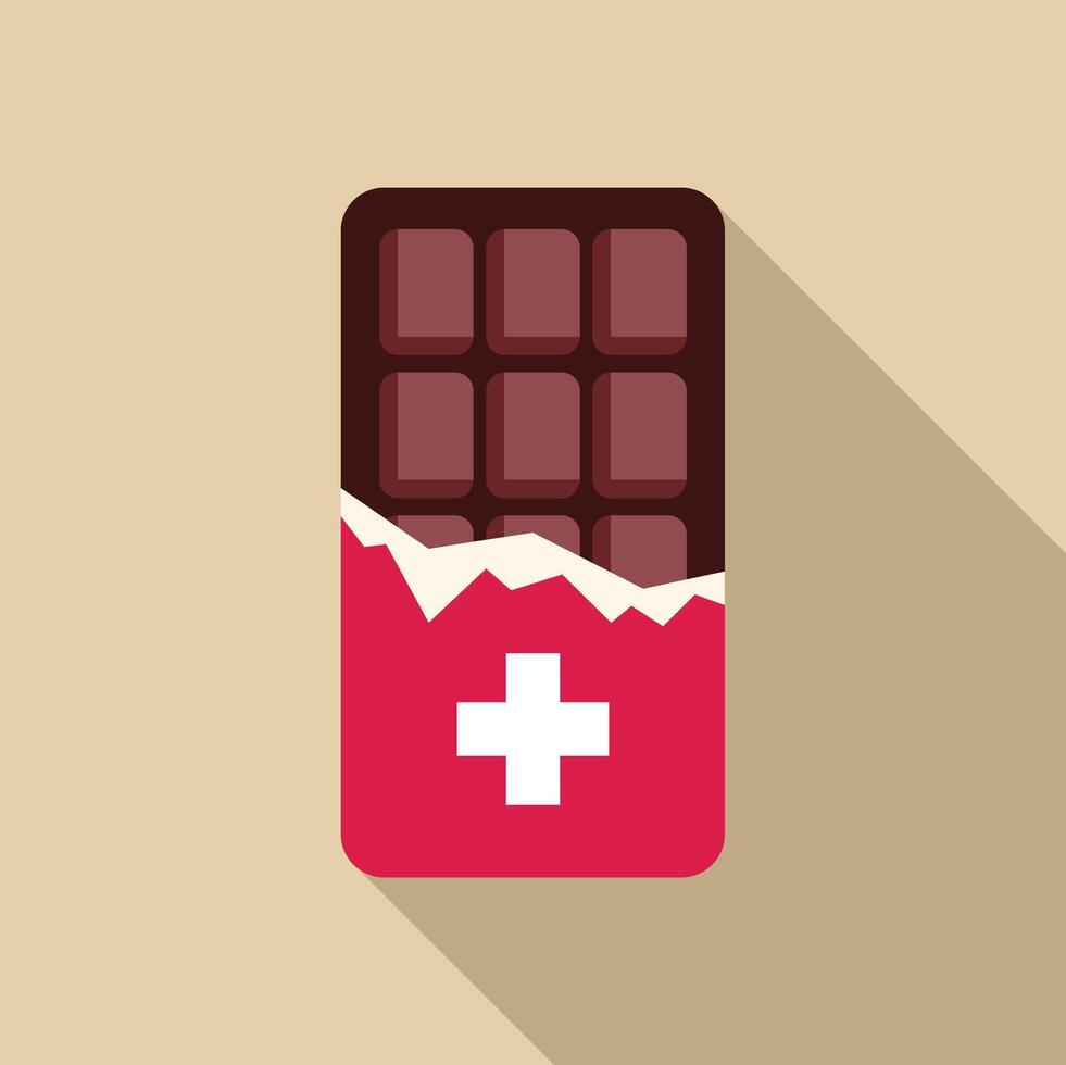 Swiss chocolate bar wrapped and partially opened showing cross symbol on packaging vector