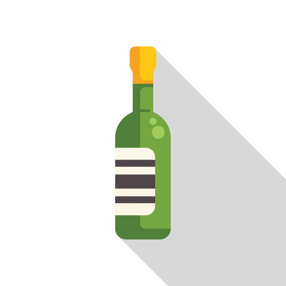 Green wine bottle with blank label long shadow icon vector