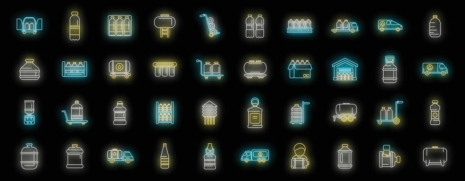 Water delivery icons set vector neon