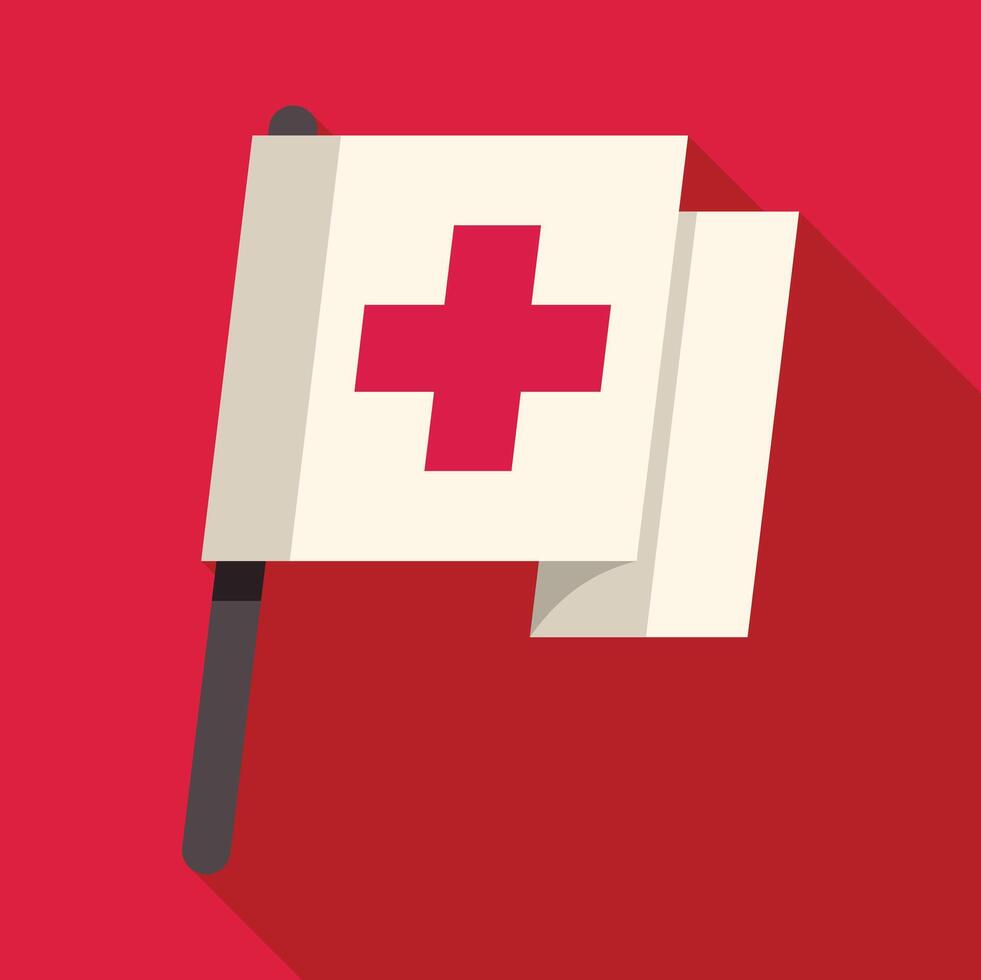 White flag with red cross waving on red background vector