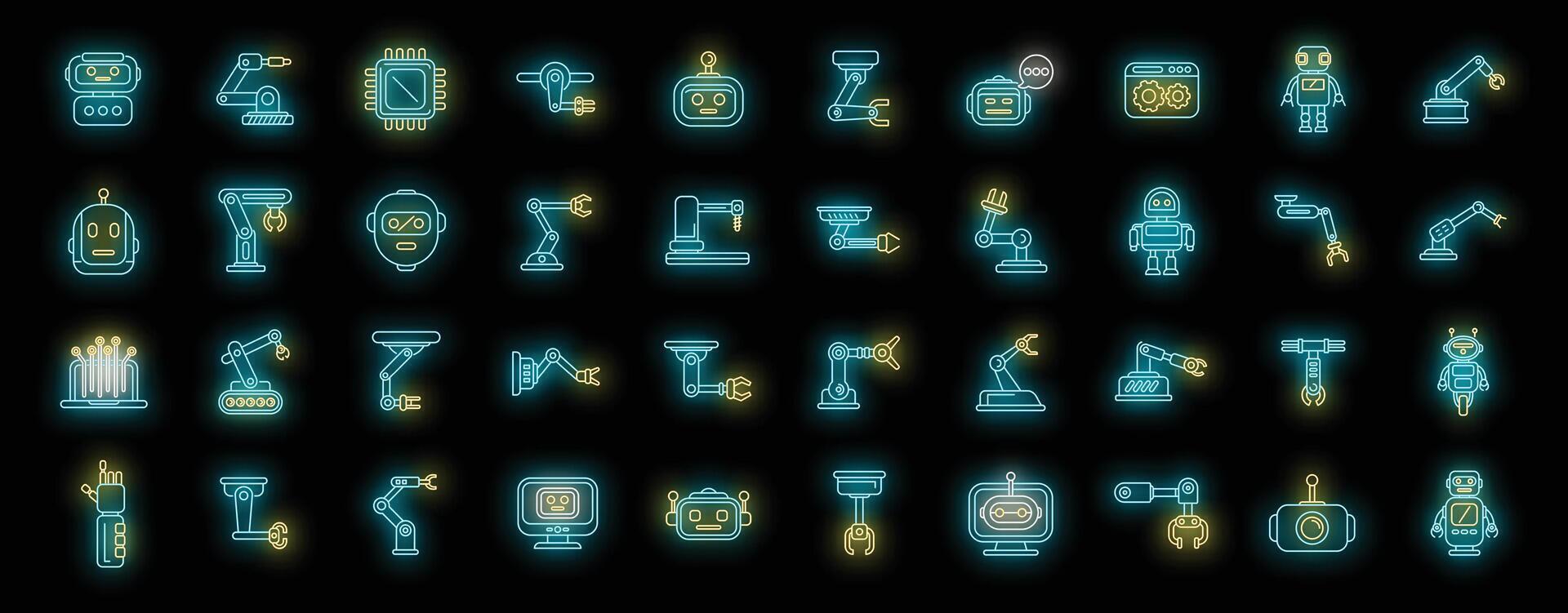 Robotics icons set vector neon