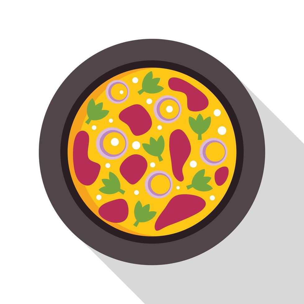Delicious pizza lying on black plate with long shadow vector